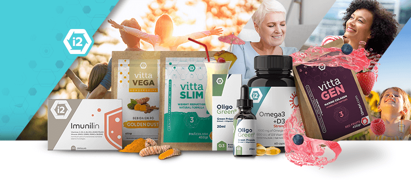 Banner com conjunto de produtos da i2nutri para mostrar a variadade dos mesmos no lançamento do novo site